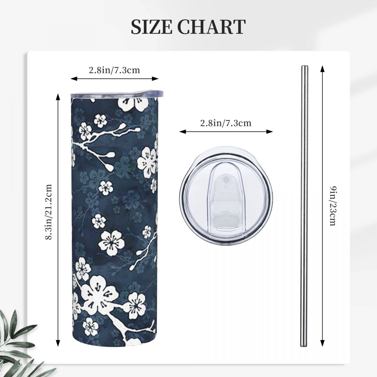 Navy And White Cherry Blossom  - Tumbler 20Oz White 评论和价格