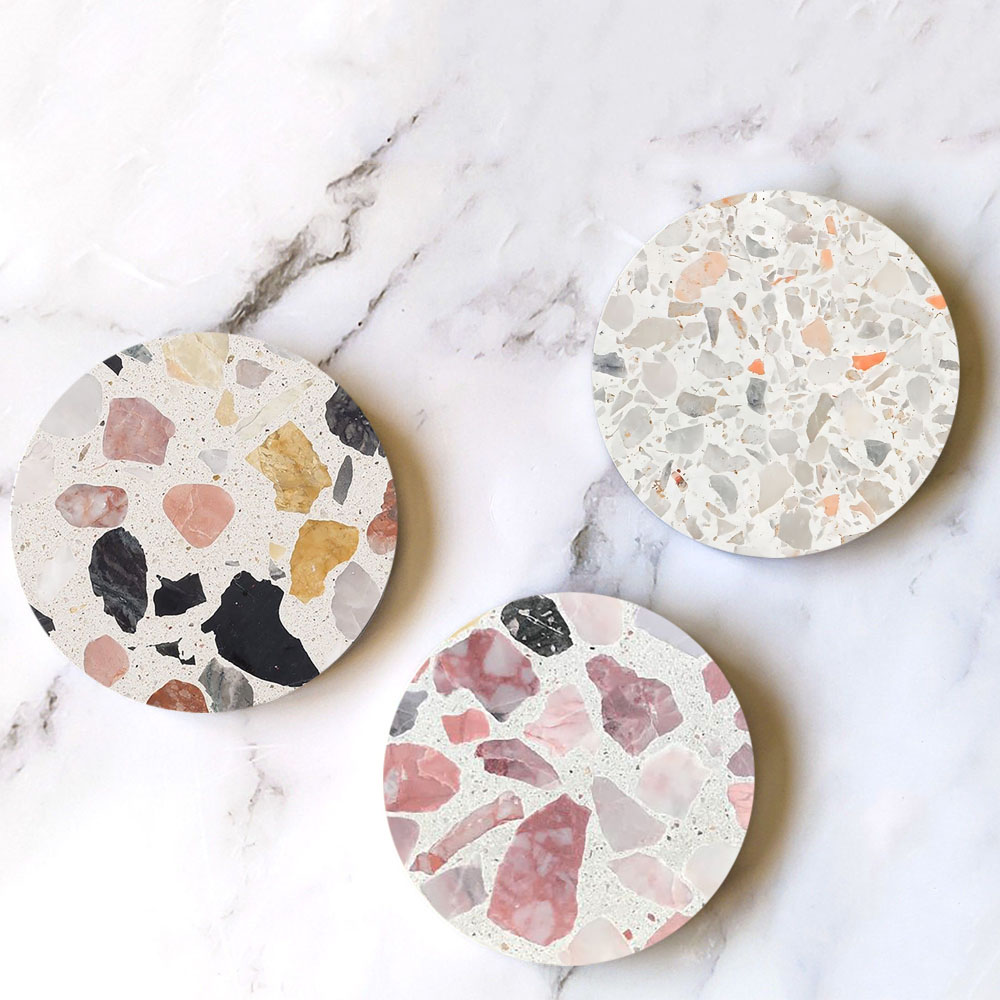 Terrazzo Marble Absorbent Coas - Ceramic Tile Blank 评论和价格